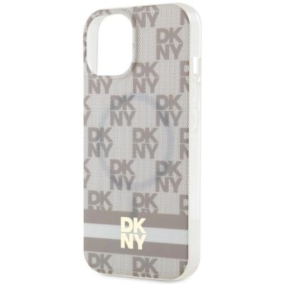 6. DKNY IML Checkered Mono Pattern & Printed Stripes MagSafe-Hülle für iPhone 15 / 14 / 13 – Beige