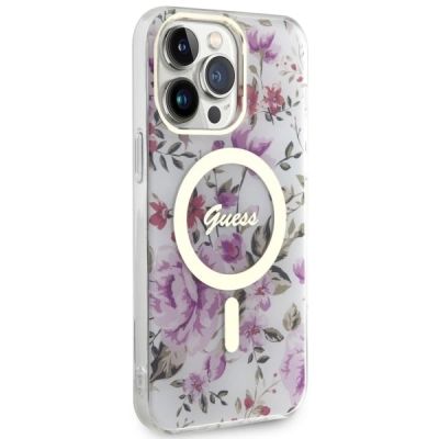 4. Guess GUHMP14LHCFWST iPhone 14 Pro 6,1" transparente Hardcase Flower MagSafe