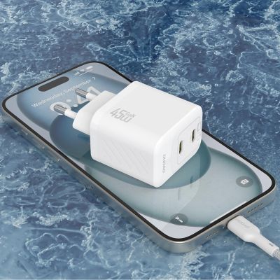 4. Dudao A28PCEU PD 45W GaN 2xUSB-C Wandladegerät mit USB-C-Kabel – Weiß