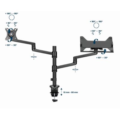 18. GEMBIRD Verstellbarer Schreibtischarm/Monitorhalterung + Notebookständer 17-32 Zoll, VESA 100x100 mm, bis zu 8 kg