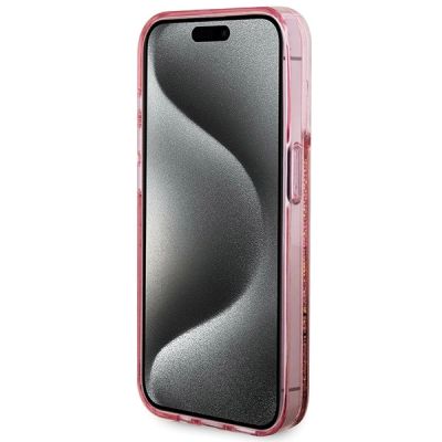 5. Guess Liquid Glitter Gold Stripes Hülle für iPhone 15 Pro – Rosa