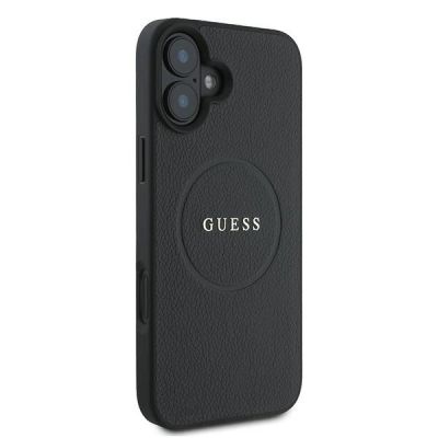 4. Guess Grained Gold Ring MagSafe-Hülle für iPhone 16 Plus – Schwarz