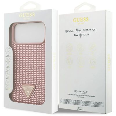 8. Guess Strass Dreieck Logo Hülle für iPhone 17 Pro Max - Rosa