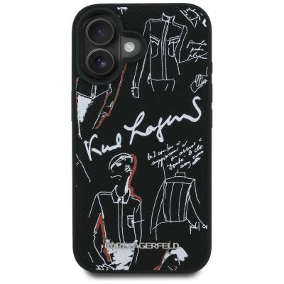 3. Karl Lagerfeld MagSafe-Hülle mit Narbenmuster und Logo für iPhone 16 – Schwarz