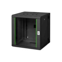 Digitus Unique 19" 12U 600x600 Wand-Netzwerkschrank, Glastür, schwarz, segmentiert, faltbar, 100 kg