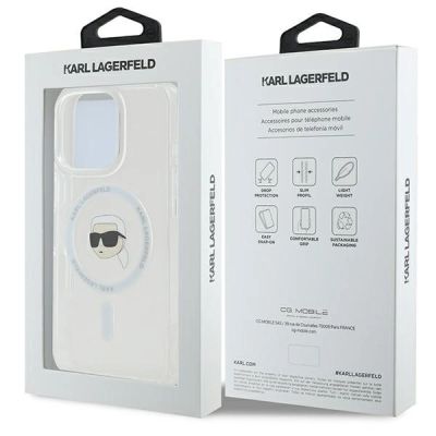 8. Karl Lagerfeld IML Metall-MagSafe-Hülle mit Karl-Kopf für iPhone 16 Pro – Weiß