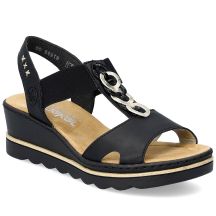 Schwarze, bequeme Plateau-Keilsandalen für Damen von Rieker (Modell 67498-00)