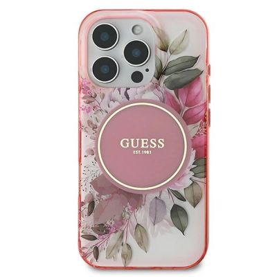 3. Guess IML Flower & Tonal Circle MagSafe-Hülle für iPhone 16 Pro Max – Rosa