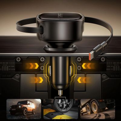 8. Orico FC-66-1A2C 66W Kfz-Ladegerät mit integriertem, einziehbarem USB-C-Kabel – Schwarz