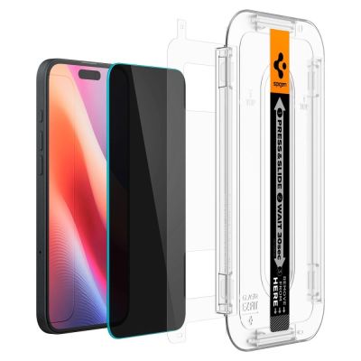 4. Spigen Glas.tR EzFit Privacy gehärtetes Glas für iPhone 15/16 mit Adapter (2 Stück)