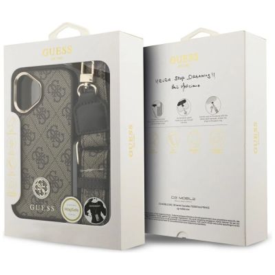 9. Guess 4G Strass Logo & Big Strap Metal Buttons MagSafe Case für iPhone 17 - Braun