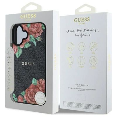 8. Guess GUHMP16SP4ROPEMCK iPhone 16 6,1" schwarz/schwarzes Hardcase 4G Flowers Print MagSafe