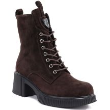 Damen-Ankle-Boots aus Leder mit Blockabsatz und Plateau, schokoladenbraun, Vinceza 67009