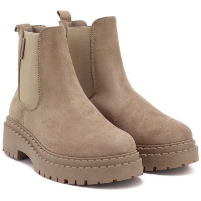 4. Damen-Wildleder-Ankle-Boots mit beigefarbenem Plateau, Big Star UU274858