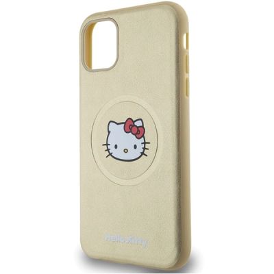 6. Hello Kitty Kitty Head MagSafe-Hülle aus Leder für iPhone 11 / Xr – Gold