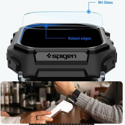 8. Spigen Lite Fit Pro Armband + Displayschutzfolie aus gehärtetem Glas für Apple Watch Ultra 49 mm – Schwarz