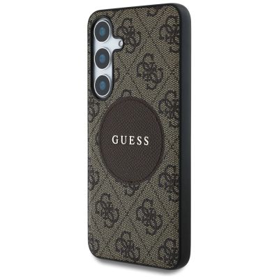 2. Guess 4G Round Patch Classic Logo MagSafe Hülle für Samsung Galaxy S25 Plus braun