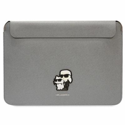 Karl Lagerfeld Saffiano Karl&Choupette Tasche für einen 14-Zoll-Laptop – Silber
