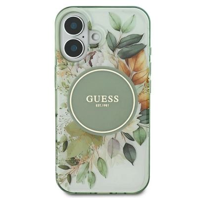 3. Guess IML Flower & Tonal Circle MagSafe-Hülle für iPhone 16 Plus – Grün