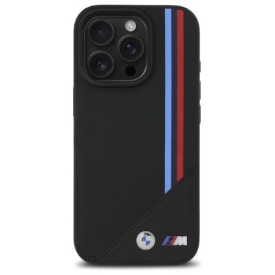 3. BMW M Meshed Tricolor Stripes MagSafe-Hülle für iPhone 16 Pro Max – Schwarz