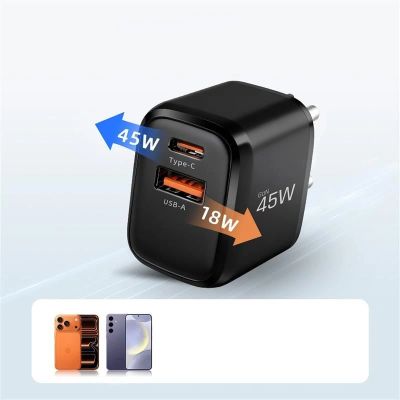 7. Tech-Protect NCA45W-GAN 2-Port USB-C / USB-A 45W Wandladegerät – Schwarz