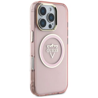 4. Guess IML Metal Mountain Logo MagSafe iPhone 16 Pro Max Hülle - Rosa