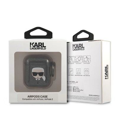 3. Karl Lagerfeld Glitzer Karl's Head Case für AirPods 1/2 - Schwarz
