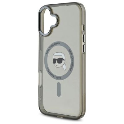 6. Karl Lagerfeld IML Metall-MagSafe-Hülle mit Karl-Kopf für iPhone 16 Plus – Schwarz