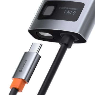 3. HUB Baseus Metal Gleam 6in1 USB-C - USB-C PD 100W 1x HDMI 4K 30Hz 3x USB-A 3.2 1x RJ45 - grau