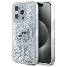 Karl Lagerfeld Liquid Glitter Karl & Choupette Head Magsafe Hülle für iPhone 15 Pro Max – transparent