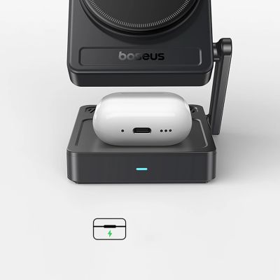7. Baseus PicoGo AF21 3-in-1 Qi2.2 35W Kabelloses Ladegerät mit 1m USB-C-Kabel – Schwarz