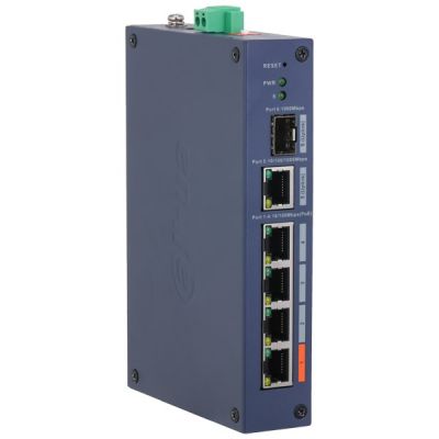 Dahua Technology CHS4106-4ET-60 Managed L2 Fast Ethernet (10/100) Netzwerk-Switch mit PoE-Unterstützung, Desktop-Farbe, Blau