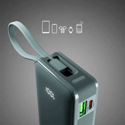 6. Powerbank SBS 10000 mAh 20W mit integriertem USB-C-Kabel und Digitalanzeige - grau