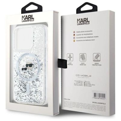 8. Karl Lagerfeld Liquid Glitter Karl & Choupette Head Magsafe Hülle für iPhone 15 Pro Max - Transparent