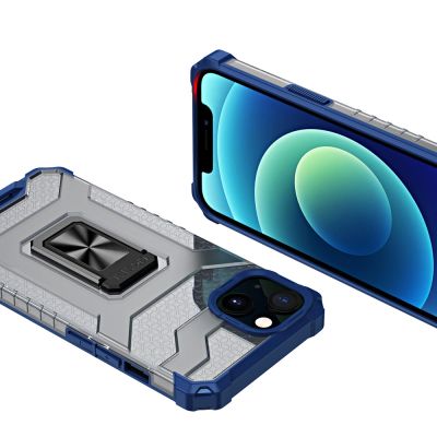 5. Crystal Ring Case robuste Kickstand TPU/PC Panzer Handyhülle Hard Case für iPhone 13 mini blau