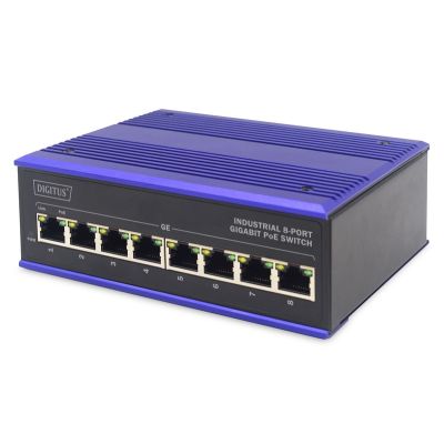 ASSMANN Electronic DN-651121 Gigabit-Ethernet-Netzwerk-Switch (10/100/1000) PoE-Unterstützung Schwarz, Blau