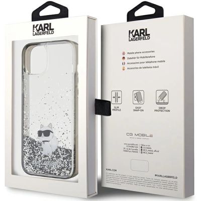 8. Karl Lagerfeld Liquid Glitter Choupette Hülle für iPhone 15 Plus – transparent
