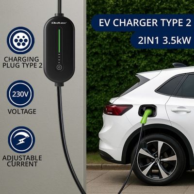14. Mobiles Ladegerät für Elektroautos (EV) mit 2-in-1-Ladegerät Typ 2, 3,5 kW, 230 V, LCD, LED, 5 m Kabel