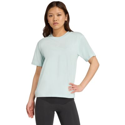 7. adidas Essentials Kleines Logo Baumwolle Hellblau Damen T-Shirt JY4965