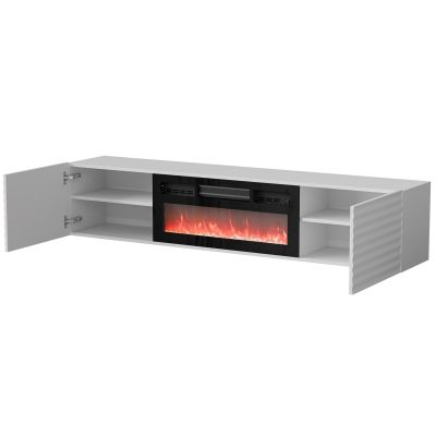 2. TULA TV-Schrank 183x35x37 weiß matt + schwarzer Kamin