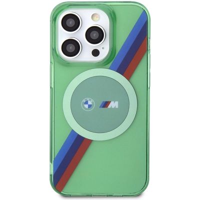3. BMW M Tricolor Stripes MagSafe Hülle für iPhone 15 Pro – grün