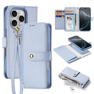 Dux Ducis Lawa Lederhülle für iPhone 16 Pro Max mit abnehmbarer magnetischer Brieftasche - Blau
