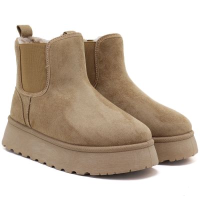 4. Wasserdichte Damen-Ankle-Boots, Schneestiefel, Plateaustiefel, beige, Big Star UU274173
