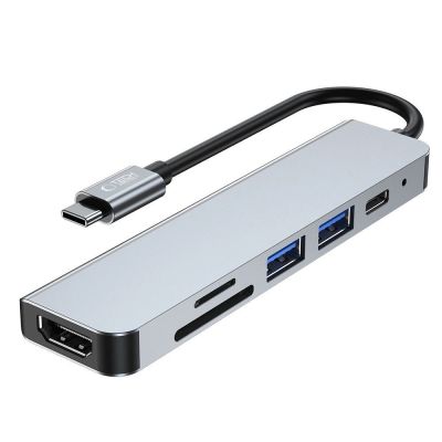 4. HUB Tech-Protect V4 6in1 USB-C – USB-A 3.0 / USB-A 2.0 / USB-C / HDMI / Micro SD / TF / SD-Kartenleser – Grau