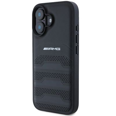 2. AMG-Lederhülle mit geprägtem Lines-Logo in Schwarz für iPhone 16 – Schwarz