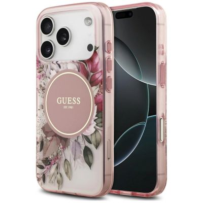 Guess IML Flower & Tonal Circle MagSafe Hülle für iPhone 18 Pro Max / 17 Pro Max – Rosa