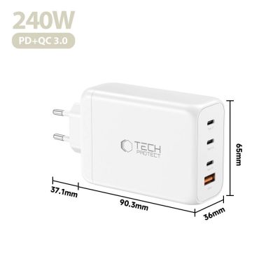 5. Tech-Protect NC240W-GaN 4-Port 240W Wandladegerät – Weiß