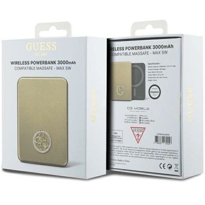 5. Guess MagSafe 4G Strassed Metal Logo Induktions-Powerbank 5 W 3000 mAh – Gold