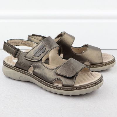 2. Damen-Ledersandalen mit Klettverschluss, Metallicbraun, Rieker 60462-90