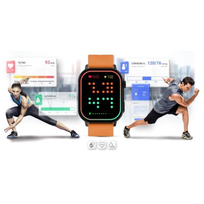 14. Gravity GT15-2 Smartwatch, oranges Silikonarmband + schwarzes Armband